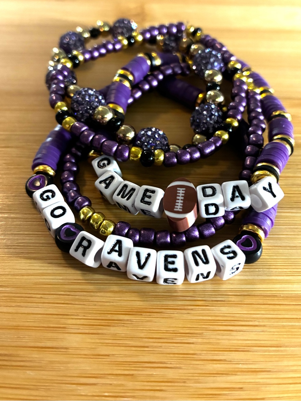 Purple Team Spirit Beaded Bracelet Stack